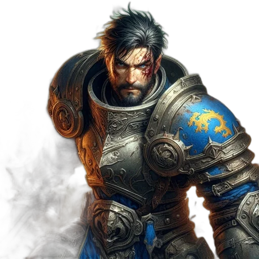 sword, fantasy art, concept art, photorealistic, fierce-looking, male, warrior, blue transparent PNG cut-out