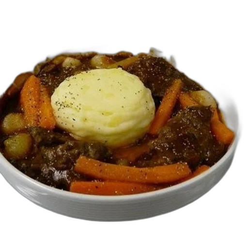 food, crown, hearty, bowl, beef, stew, carrots, potatoes transparent PNG cut-out