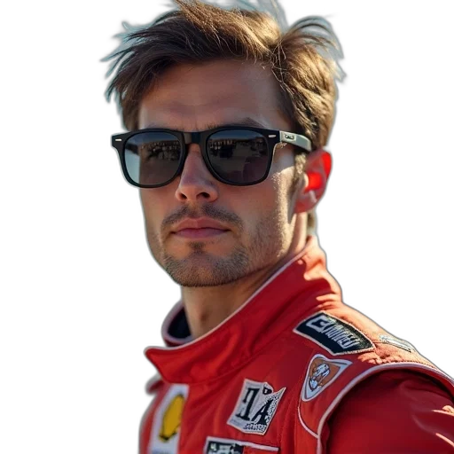 jacket, hair, face, car, man, glasses, racing, uniform transparent PNG cut-out