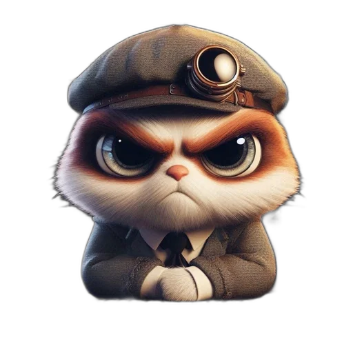 hat, staff, concept art, 3d render, photorealistic, fantasy art, steampunk-themed, cat transparent PNG cut-out