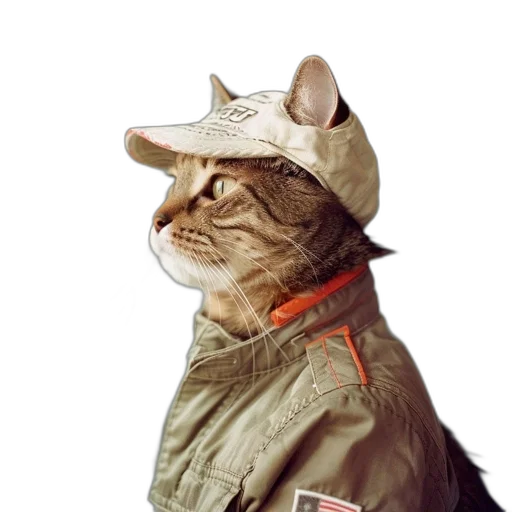 hat, animal, jacket, staff, photorealistic, concept art, cyberpunk, 3d render transparent PNG cut-out