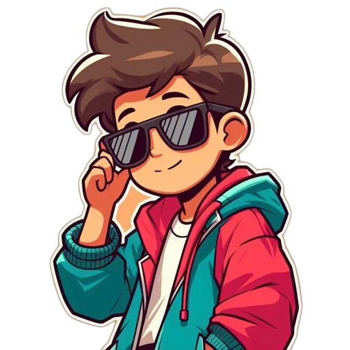 jacket, face, staff, cartoon, pixel art, comic book art, anime, neon transparent PNG cut-out