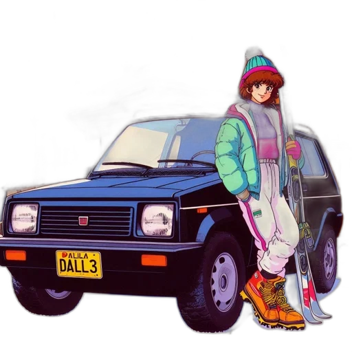 car, jacket, robot, vaporwave, anime, concept art, photorealistic, snow transparent PNG cut-out
