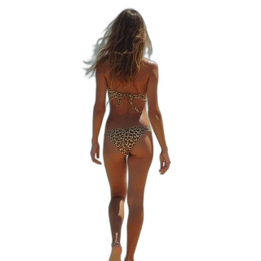 staff, dress, photorealistic, woman, walking, sand, leopard, bikini transparent PNG cut-out