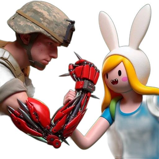 weapon, robot, 3d render, concept art, photorealistic, comic book art, two, characters transparent PNG cut-out
