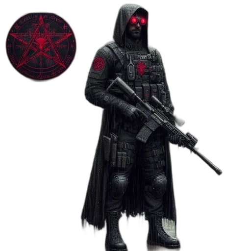 weapon, mask, staff, concept art, pixel art, fantasy art, cyberpunk, red transparent PNG cut-out