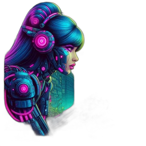 robot, face, cyberpunk, concept art, fantasy art, 3d render, neon lights, neon transparent PNG cut-out
