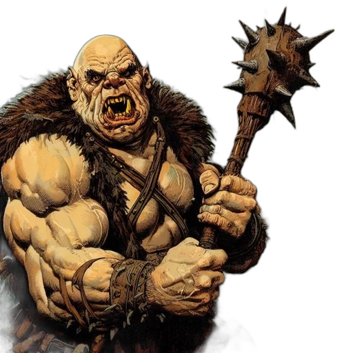 concept art, comic book art, fantasy art, imposing, orc-like, figure, armed, spiked transparent PNG cut-out