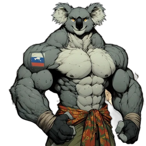animal, concept art, fantasy art, comic book art, pixel art, anthropomorphic, koala, gym transparent PNG cut-out