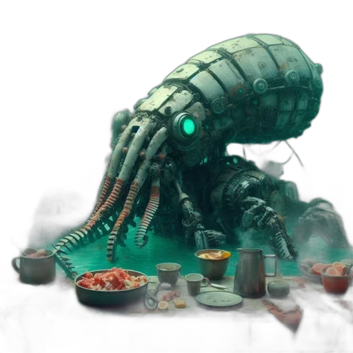 robot, creature, food, concept art, 3d render, cyberpunk, fantasy art, outer space transparent PNG cut-out