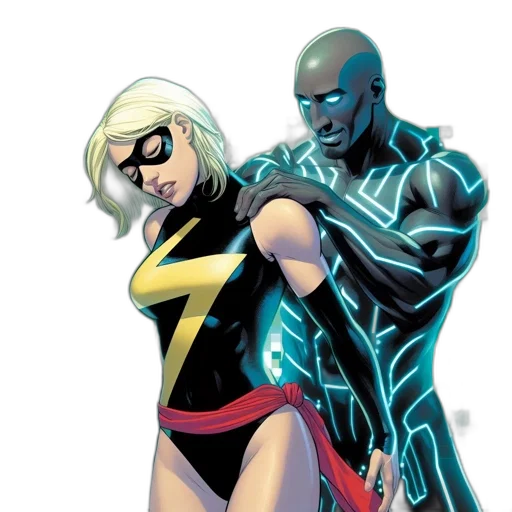 comic book art, concept art, neon lights, two, individuals, donning, superhero, outfits transparent PNG cut-out