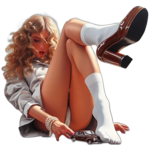 shoes, photorealistic, concept art, comic book art, cartoon, woman, long, curly transparent PNG cut-out