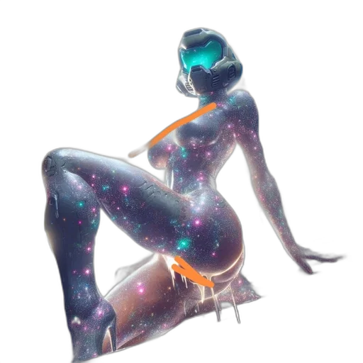 robot, staff, dress, jewelry, concept art, cyberpunk, fantasy art, vaporwave transparent PNG cut-out