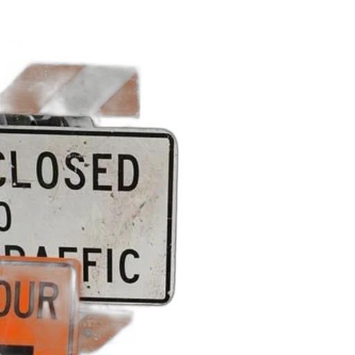 black, white, photo, street, closed, traffic, sign, foreground transparent PNG cut-out