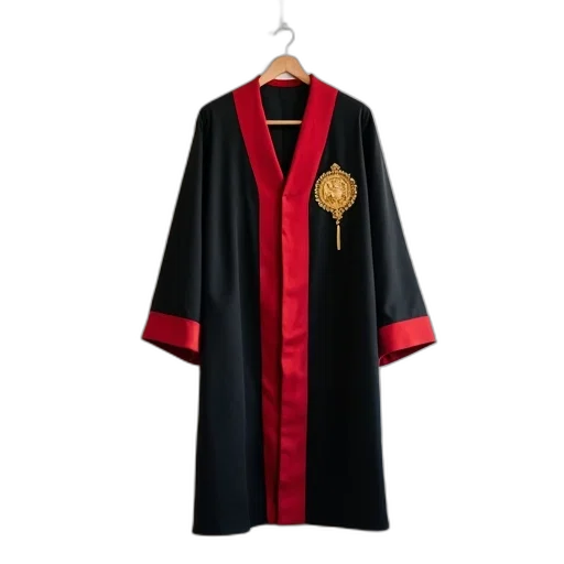 jacket, dress, staff, black, red, robe, golden, emblem transparent PNG cut-out