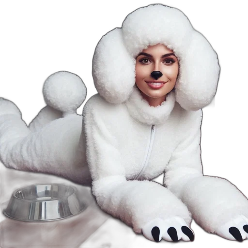 animal, creature, photorealistic, adult, female, wears, white, poodle-like transparent PNG cut-out