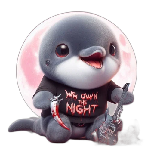 concept art, red-moon-lit, scene, features, baby, seal-like, creature, black transparent PNG cut-out