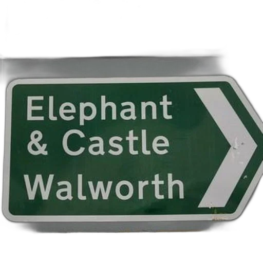 green, road, sign, pointing, elephant, castle, walworth, city transparent PNG cut-out