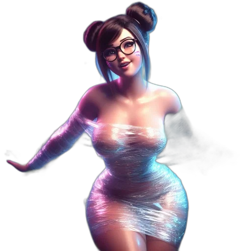 dress, staff, concept art, 3d render, fantasy art, cartoon, neon lights, pastel transparent PNG cut-out