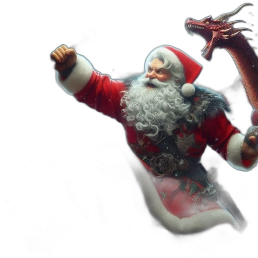 3d render, concept art, fantasy art, photorealistic, santa, claus, wields, ornate transparent PNG cut-out