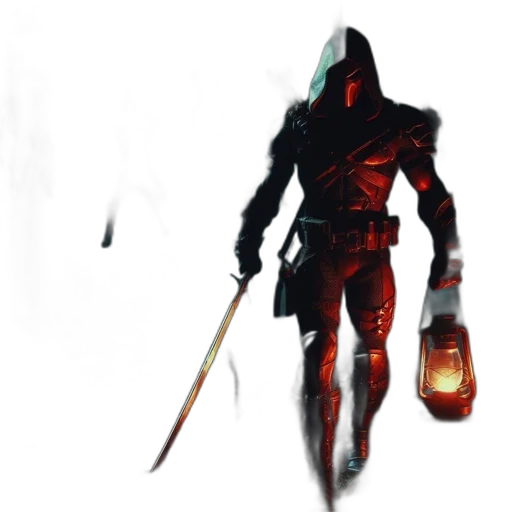 sword, weapon, mask, robot, concept art, fantasy art, comic book art, pixel art transparent PNG cut-out