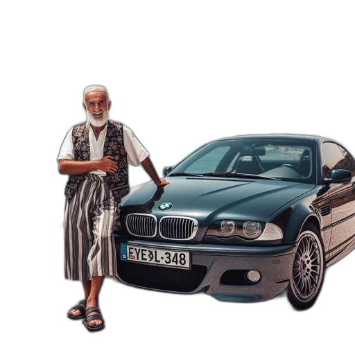 car, photorealistic, concept art, 3d render, oil painting, man, stands, black transparent PNG cut-out