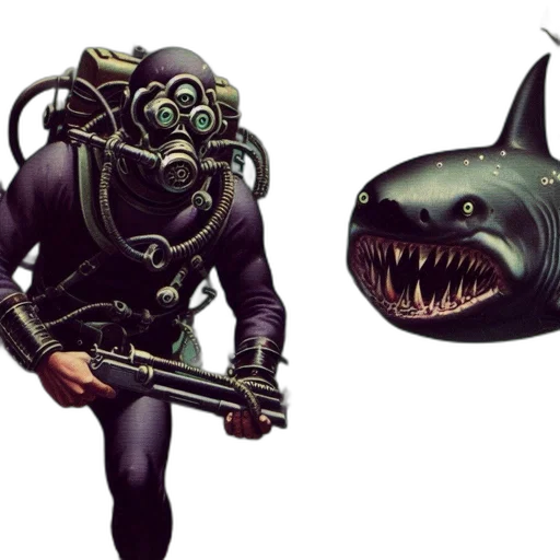 creature, mask, concept art, fantasy art, comic book art, pixel art, underwater, dark transparent PNG cut-out