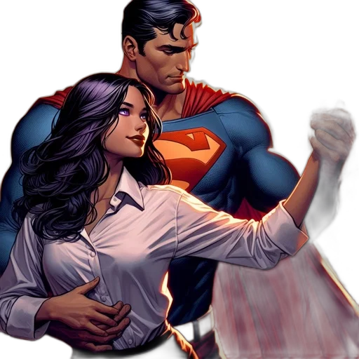 comic book art, concept art, superman, holds, lois, lane, intimate, moment transparent PNG cut-out