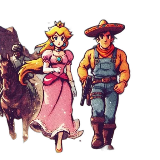 concept art, pixel art, comic book art, watercolor, golden, two, familiar, animated transparent PNG cut-out