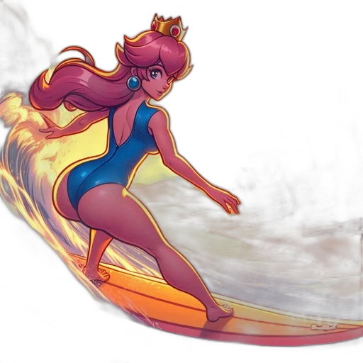 crown, concept art, fantasy art, comic book art, watercolor, underwater, animated, surfer-princess transparent PNG cut-out