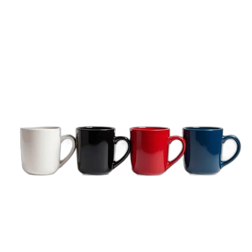3d render, photorealistic, colorful, monochrome, red, set, four, ceramic transparent PNG cut-out