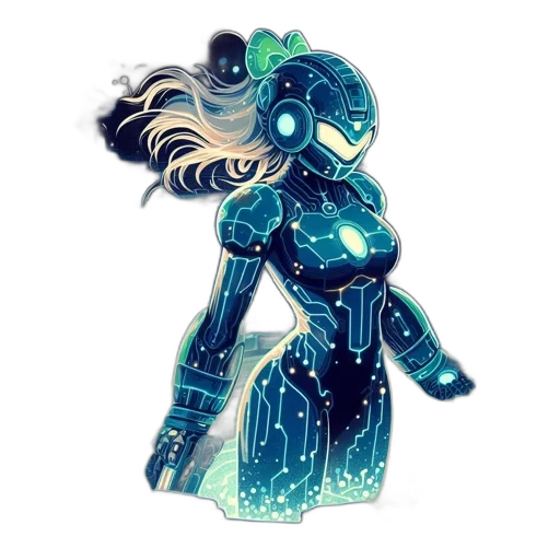 robot, dress, staff, concept art, fantasy art, pixel art, cyberpunk, outer space transparent PNG cut-out