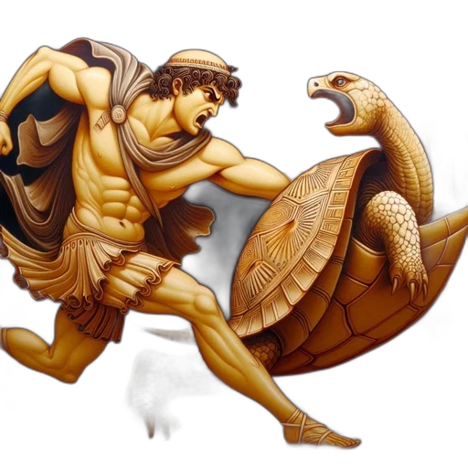 concept art, fantasy art, ancient, greek, figure, grasps, giant, tortoise transparent PNG cut-out