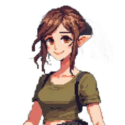 staff, dress, pixel art, fantasy art, concept art, oil painting, earth tones, green transparent PNG cut-out