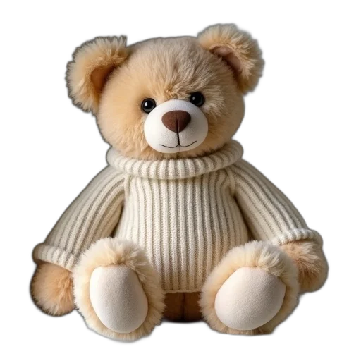 3d render, photorealistic, teddy, bear, dressed, cream, jumper, sock transparent PNG cut-out