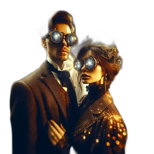 mask, comic book art, cyberpunk, fantasy art, concept art, two, people, steampunk transparent PNG cut-out