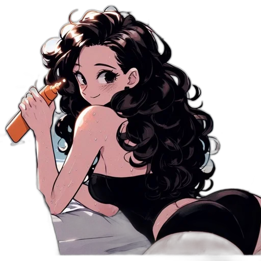 hair, staff, weapon, cartoon, anime, pixel art, comic book art, monochrome transparent PNG cut-out