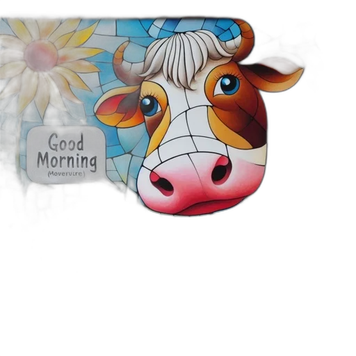 photorealistic, artistic, rendering, cow, calf, colorful, meadow, expressive transparent PNG cut-out