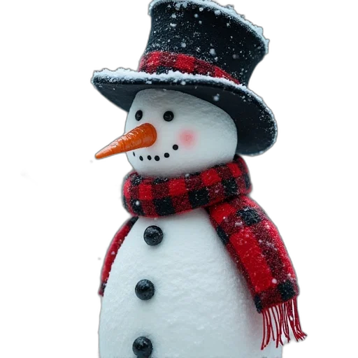 hat, 3d render, photorealistic, snow, snowman, top, plaid, nose transparent PNG cut-out