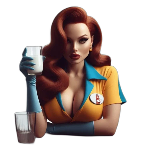 dress, robot, hair, bottle, comic book art, concept art, cartoon, fantasy art transparent PNG cut-out