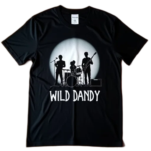 black, t-shirt, graphic, design, featuring, band, performing, stage transparent PNG cut-out