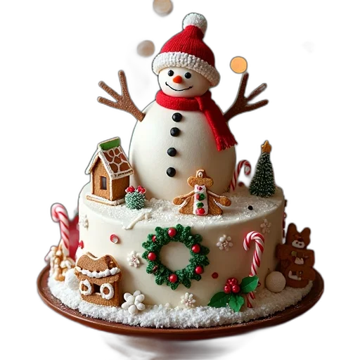 food, 3d render, photorealistic, festive, christmas, cake, detailed, snowman transparent PNG cut-out