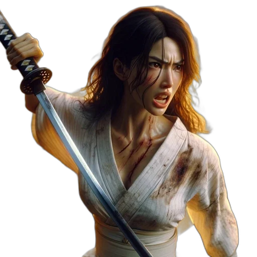 concept art, comic book art, photorealistic, pixel art, woman, combat, attire, armed transparent PNG cut-out