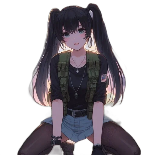 jacket, weapon, hair, dress, anime, pixel art, cartoon, concept art transparent PNG cut-out