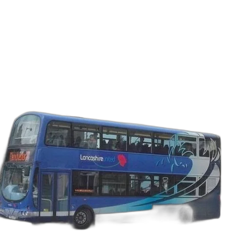 car, 3d render, photorealistic, concept art, blue, double-decker, bus, word transparent PNG cut-out
