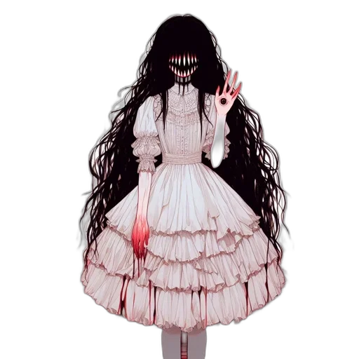 dress, mask, creature, hair, pixel art, concept art, 3d render, fantasy art transparent PNG cut-out
