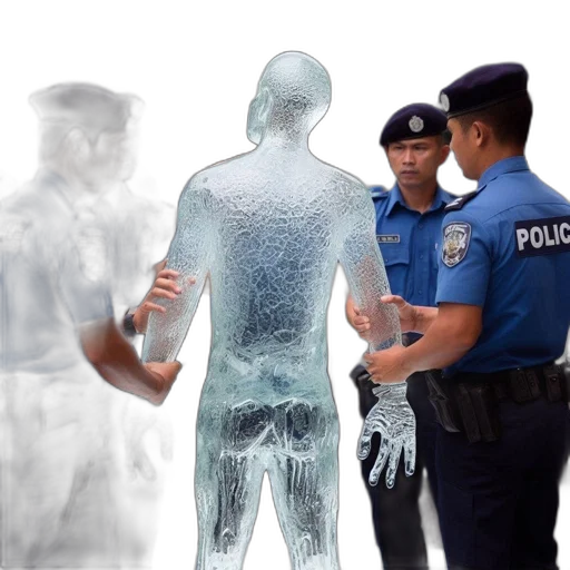 jacket, concept art, 3d render, police, officers, examine, translucent, human-shaped transparent PNG cut-out