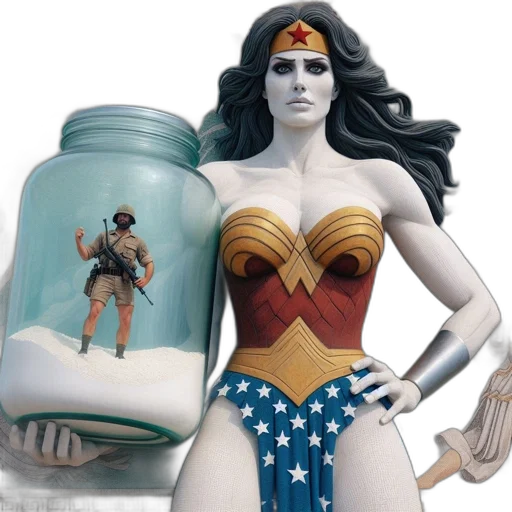 comic book art, concept art, large, statue, woman, likely, wonder, holds transparent PNG cut-out