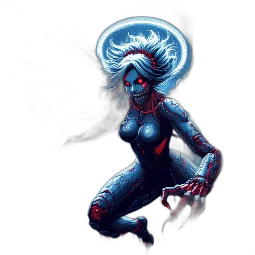 creature, concept art, comic book art, fantasy art, pixel art, outer space, blue, anthropomorphic transparent PNG cut-out