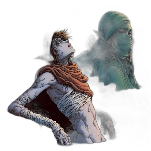 creature, mask, concept art, fantasy art, comic book art, 3d render, fog, underwater transparent PNG cut-out